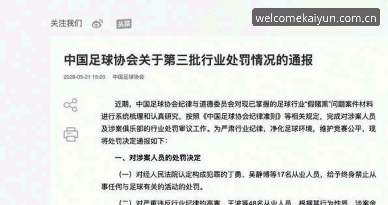 开云体育官网入口安装教程 中国足协第三批禁足名单深度评测:65人受罚,17人终身禁赛背后的足球反腐风暴